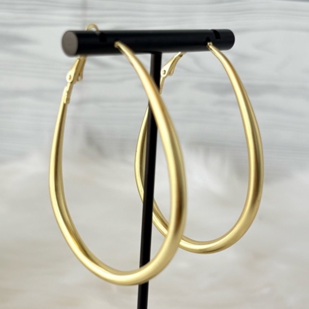 Elegant Matte Gold Teardrop Hoop Earrings - Women Jewelry - Picture 9 of 9